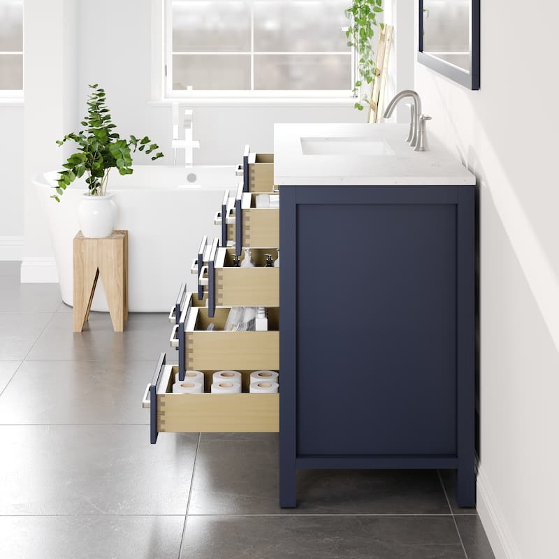 Eviva Aberdeen 48"W Blue Bath Vanity with White Carrara Quartz Top