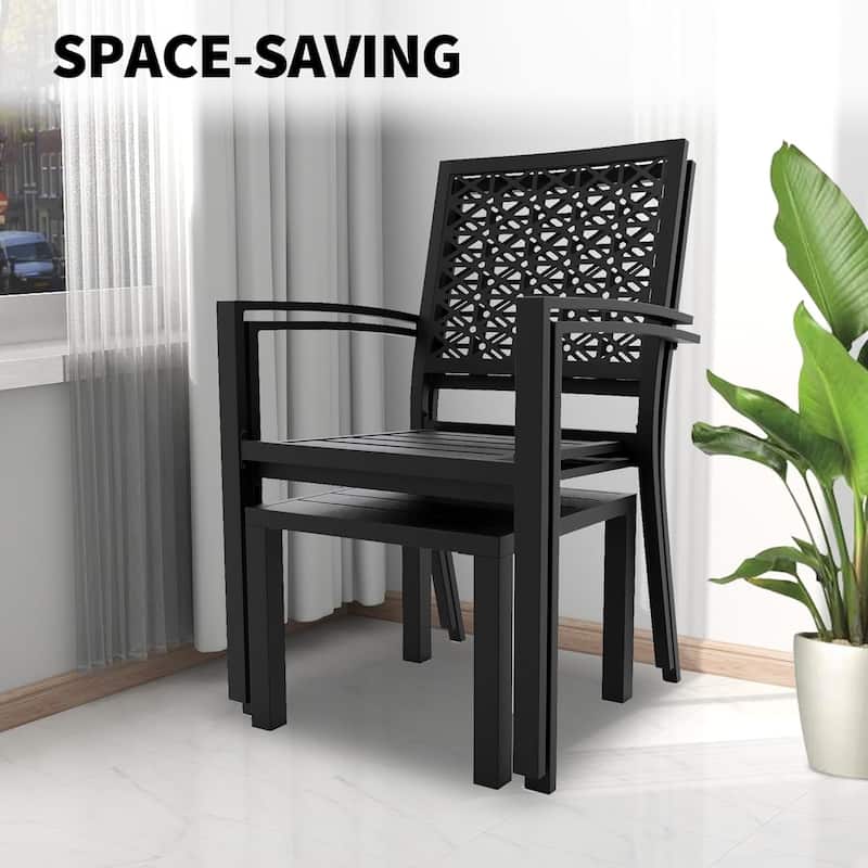 3-Piece Outdoor Bistro Set,Patio Furniture Set with 2 Decorative Iron Chairs and Square Coffee Table