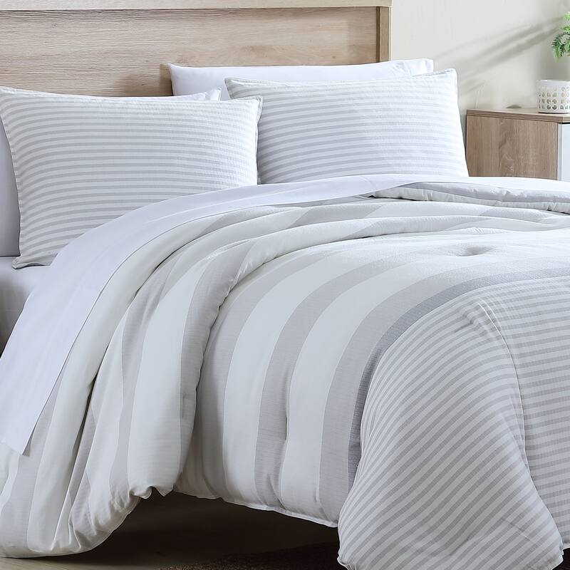 Nautica Fairwater Cotton Reversible Grey Comforter Set Bed Bath