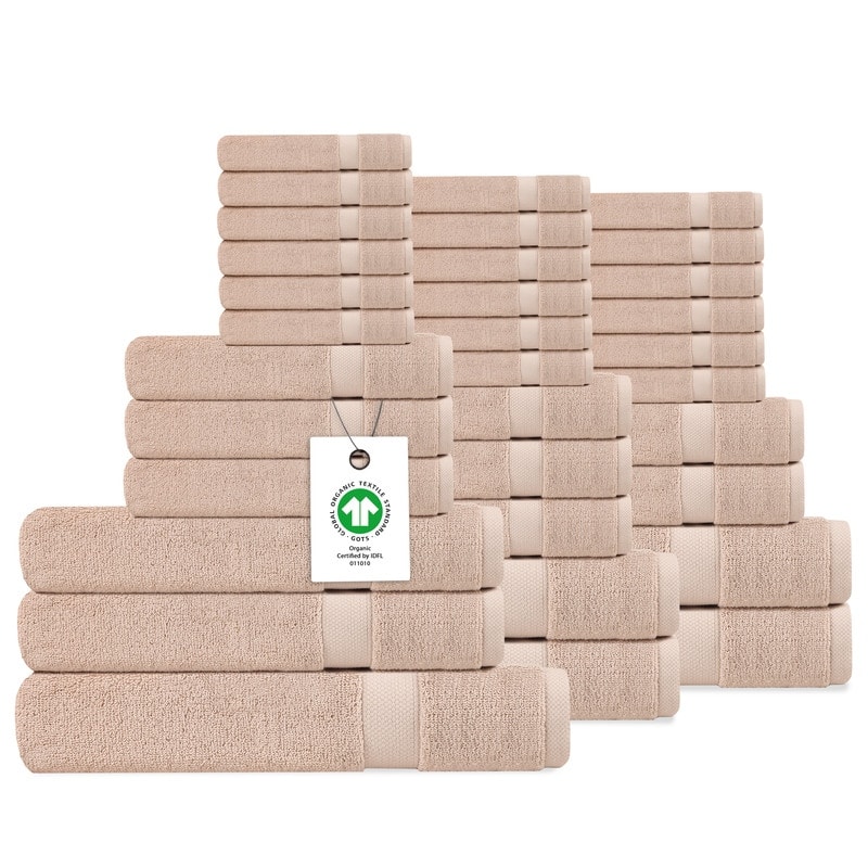 Delara Organic Cotton Luxuriously Plush Bath Towel 33 Piece Set |GOTS & OEKO-TEX Certified |650 GSM Long Staple|Soft & Quick Dry - Rose Dust