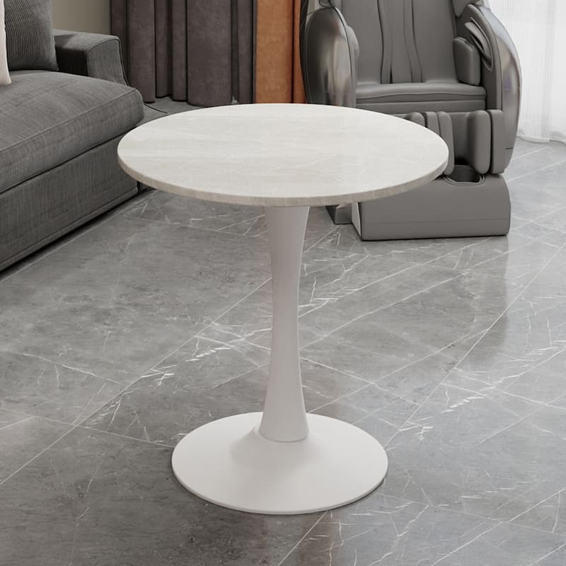 27.6" Mid-Century Modern Style Dining Table, Accommodates 2-4 People, Featuring A Round White-Veined Marble Tabletop