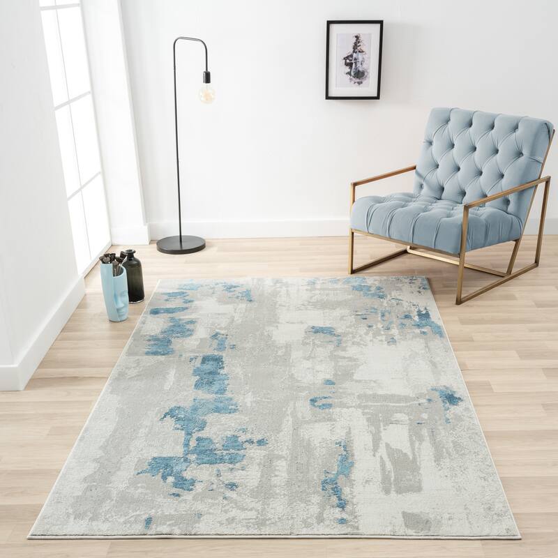 Sevita Carved Transitional Abstract Polyester-Blend Area Rug, Ivory and Gray