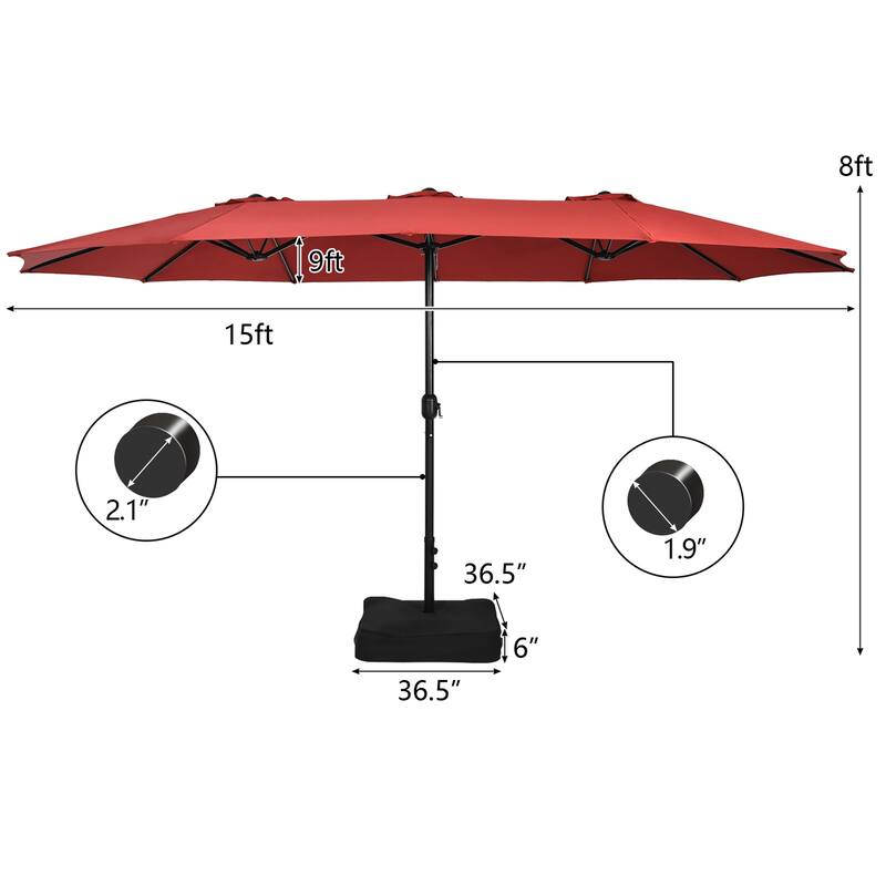 Gymax 15 ft Double-Sided Patio Twin Umbrella Extra-Large Market