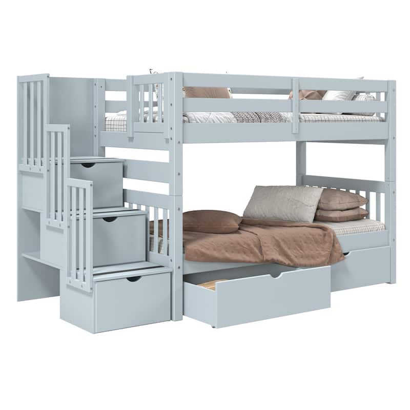 Taylor & Olive Trillium Twin over Twin Stairway Bunk Bed, 2 Drawers
