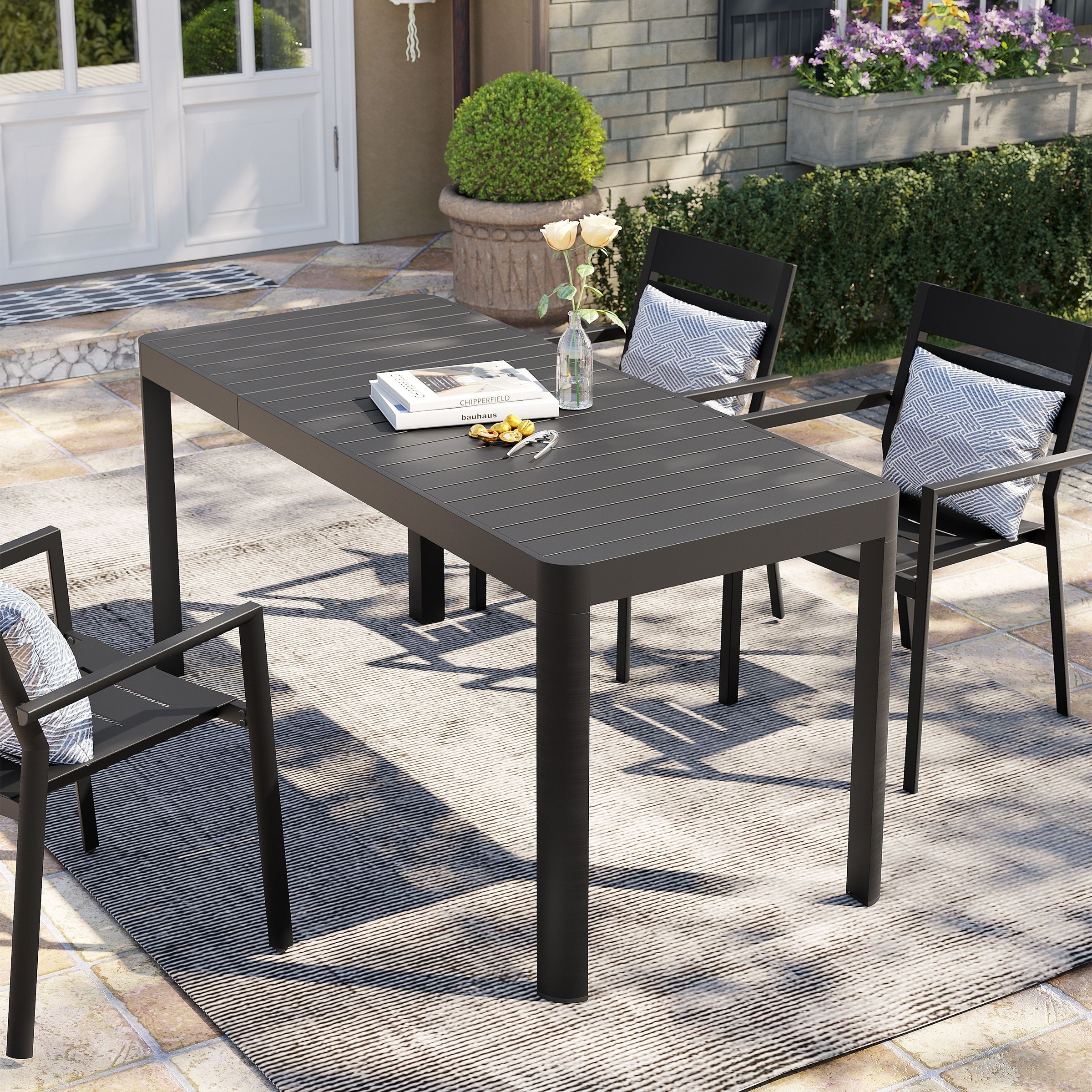 Pellebant Outdoor Dining Table Aluminum Extendable Table - 46.1" / 63.8" (L) x 27.6" (W) x 29.9" (H)