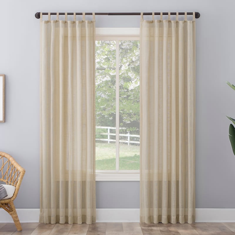 No. 918 Ceri Linen Texture Jute Tabs Semi-Sheer Tab Top Curtain Panel, Single Panel - Linen - 50" x 63"