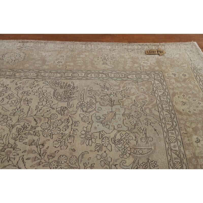 Hand Knotted Oriental 100% Wool Carpet Traditional Floral Beige & Ivories Tabriz Area Rug - 12' 7'' X 10' 2''