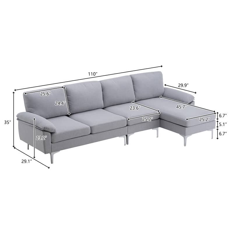 L-Shaped Fabric With Chaise Iron Feet 4 Seats Indoor Modular Sofa - 110“