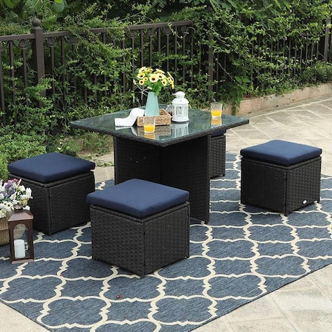 PHI VILLA Outdoor Furniture Rattan Sectional Sofa Set with Cushions