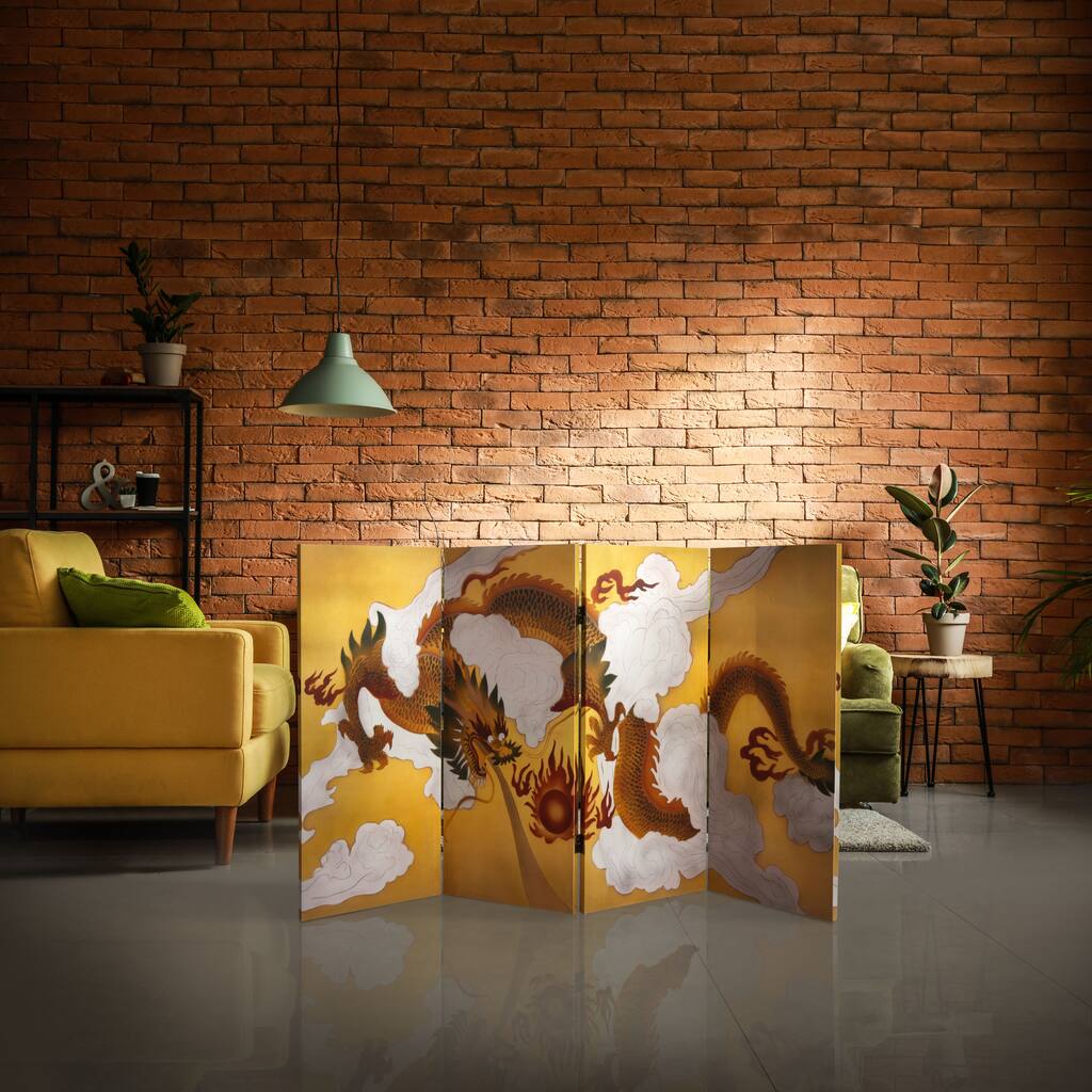 3-foot Tall Double-sided Dragon in the Sky Canvas Room Divider