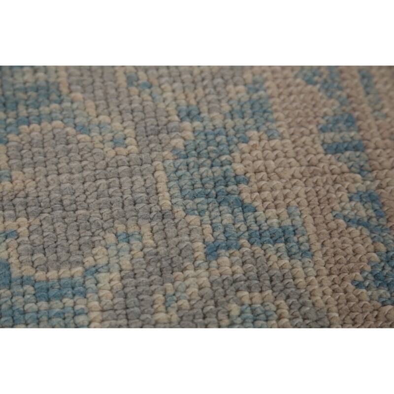 Hand Knotted Oriental 100% Wool Carpet Transitional Geometric Navy Blue & Blues Oushak Runner Rug - 14' 0'' X 3' 4''