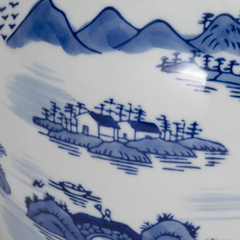 Sagebrook Home Stoneware Ceramic Chinoiserie Decorative Container with Lid