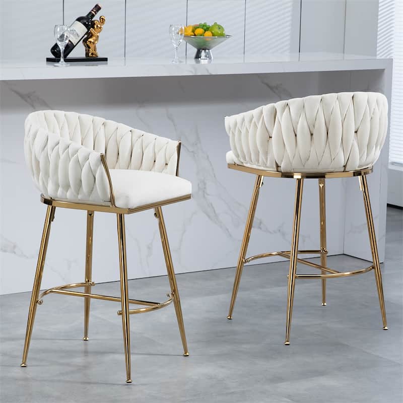 Velvet Counter Height Bar Stools with Legs and Footrest,Set of 2