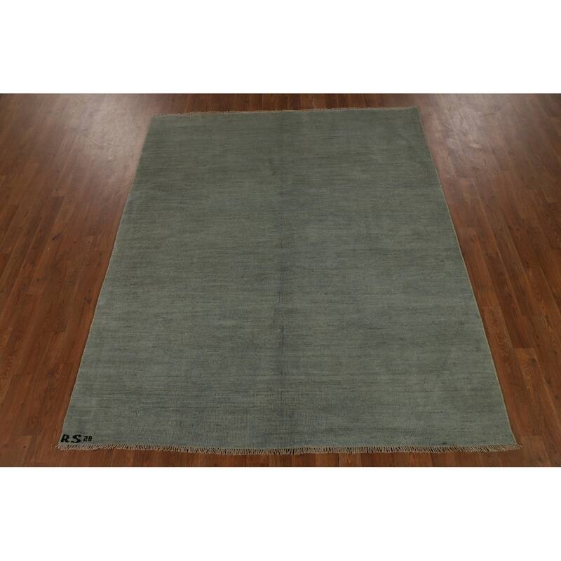 Modern Gabbeh Oriental Rug Hand-Knotted Solid Wool Carpet - 5'7" x 6'7"
