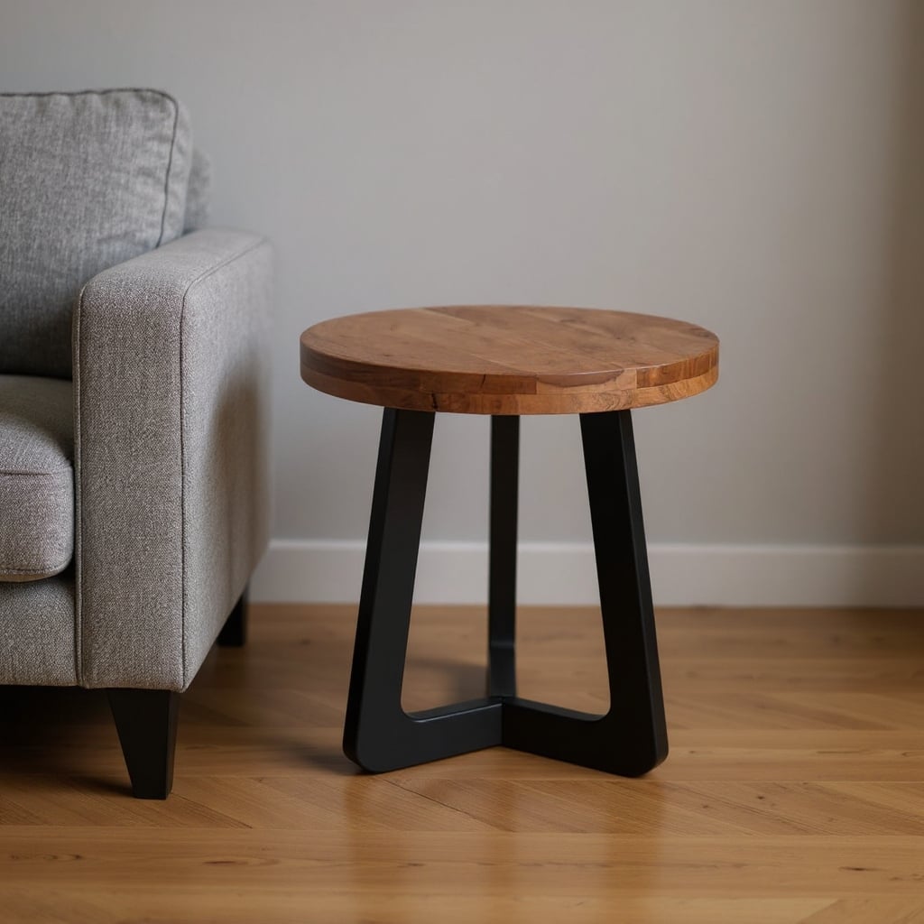 HomeRoots 24" Brown and Black Solid Wood And Iron Round Cross Legs End Table - 22.00 in. x 24.00 in. x 22.00 in.
