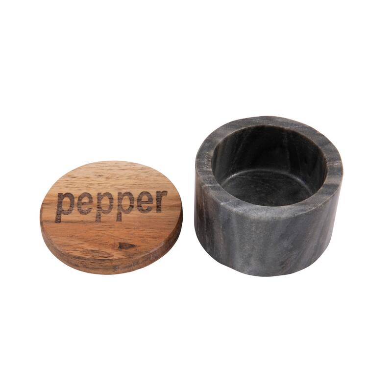 Black & White Marble Salt & Pepper Pots with Wood Lids (Set of 2 Styles)