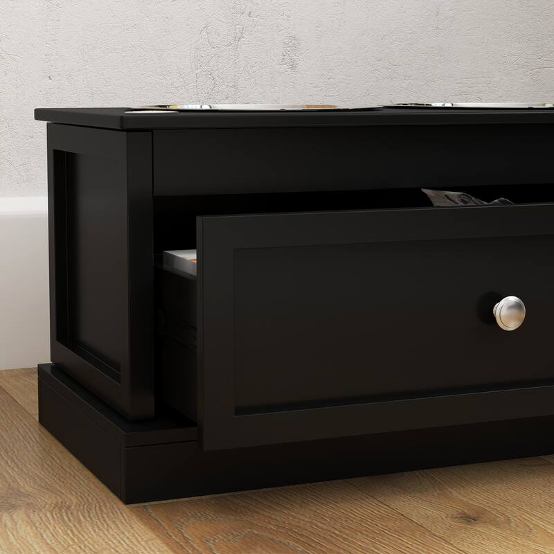 PawHut Large Elevated Dog Bowls with Storage Drawer Containing 11L Capacity, Raised Dog Bowl Stand Pet Food Bowl - Black