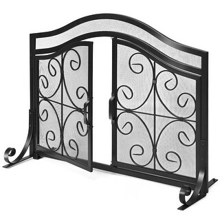 Shop Gymax Fireplace Screen With Hinged Magnetic Two Doors Flat