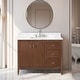 preview thumbnail 69 of 128, Vanity Art 42" Single Sink Bathroom Vanity Cabinet with Engineered Marble Countertop 42"/Brushed Nickel Handle - Linear Walnut