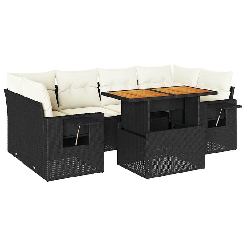 vidaXL Patio Sofa Set with Cushions Table and Sofas Outdoor 7 Piece Poly Rattan