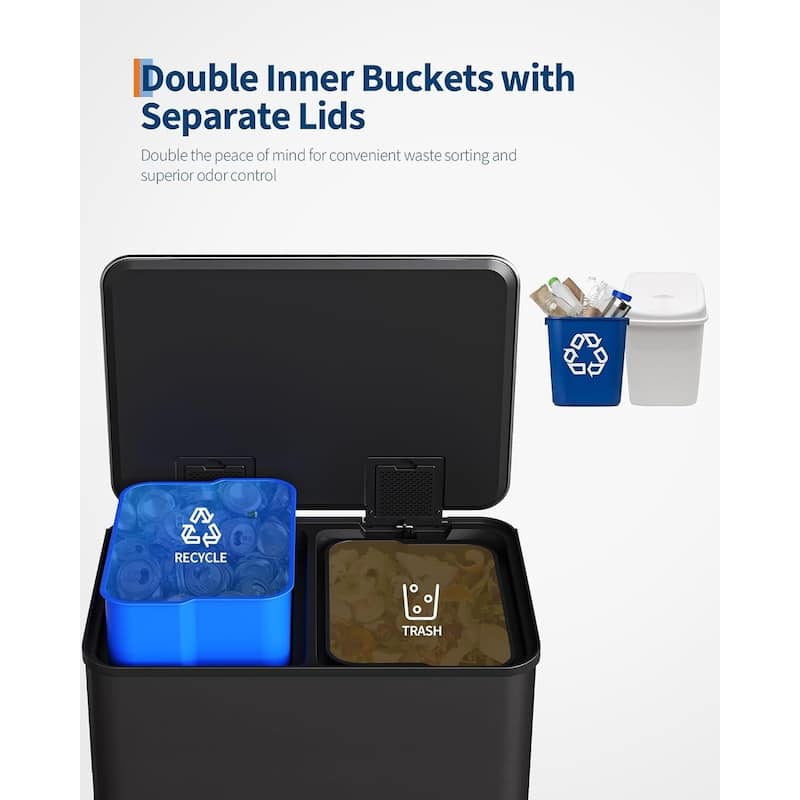 2 x 8 Gal Dual Compartment Trash Can, with Lid