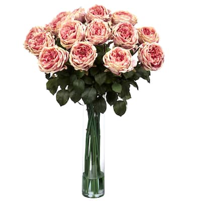 Silk Flower Arrangement - Modern Home Decor, Long Lasting Faux Flowers, Vase Included - 31