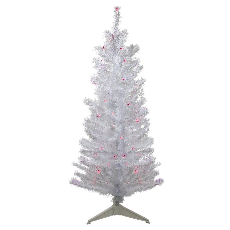 4' Pre-lit White Iridescent Pine Artificial Christmas Tree Pink Lights - 4 Foot