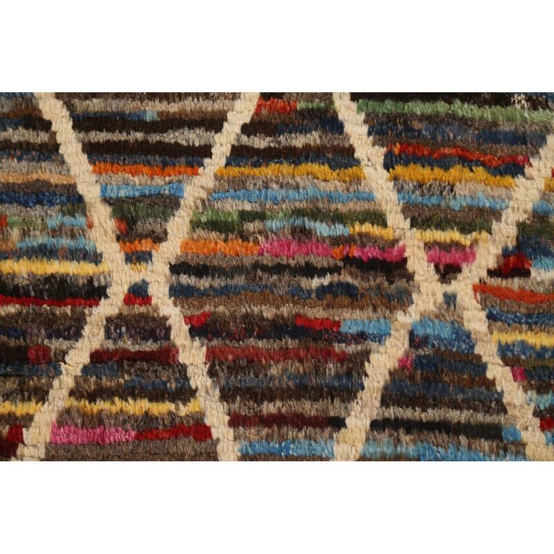 Hand Knotted Oriental 100% Wool Carpet Tribal Trellis Multi-Colored Moroccan Area Rug - 9' 10'' X 6' 5''