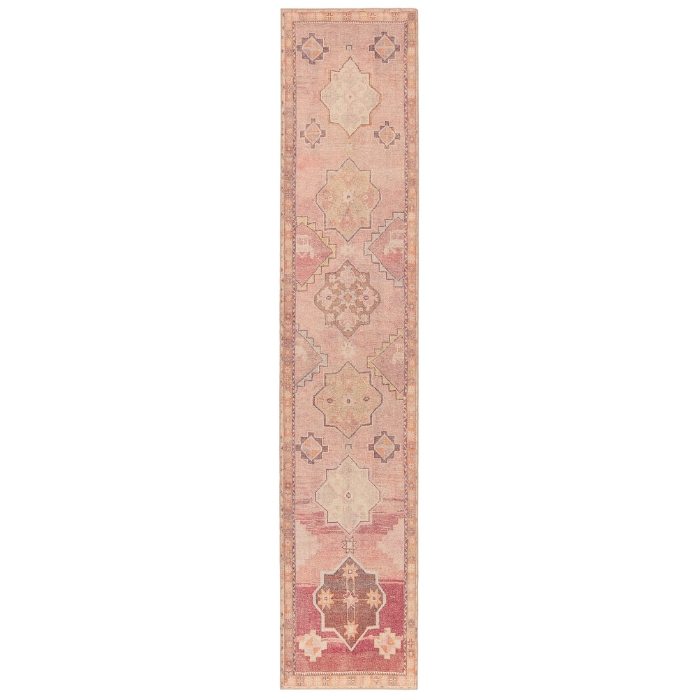 Bijou Machine Washable Medallion Pink/ Orange Area Rug