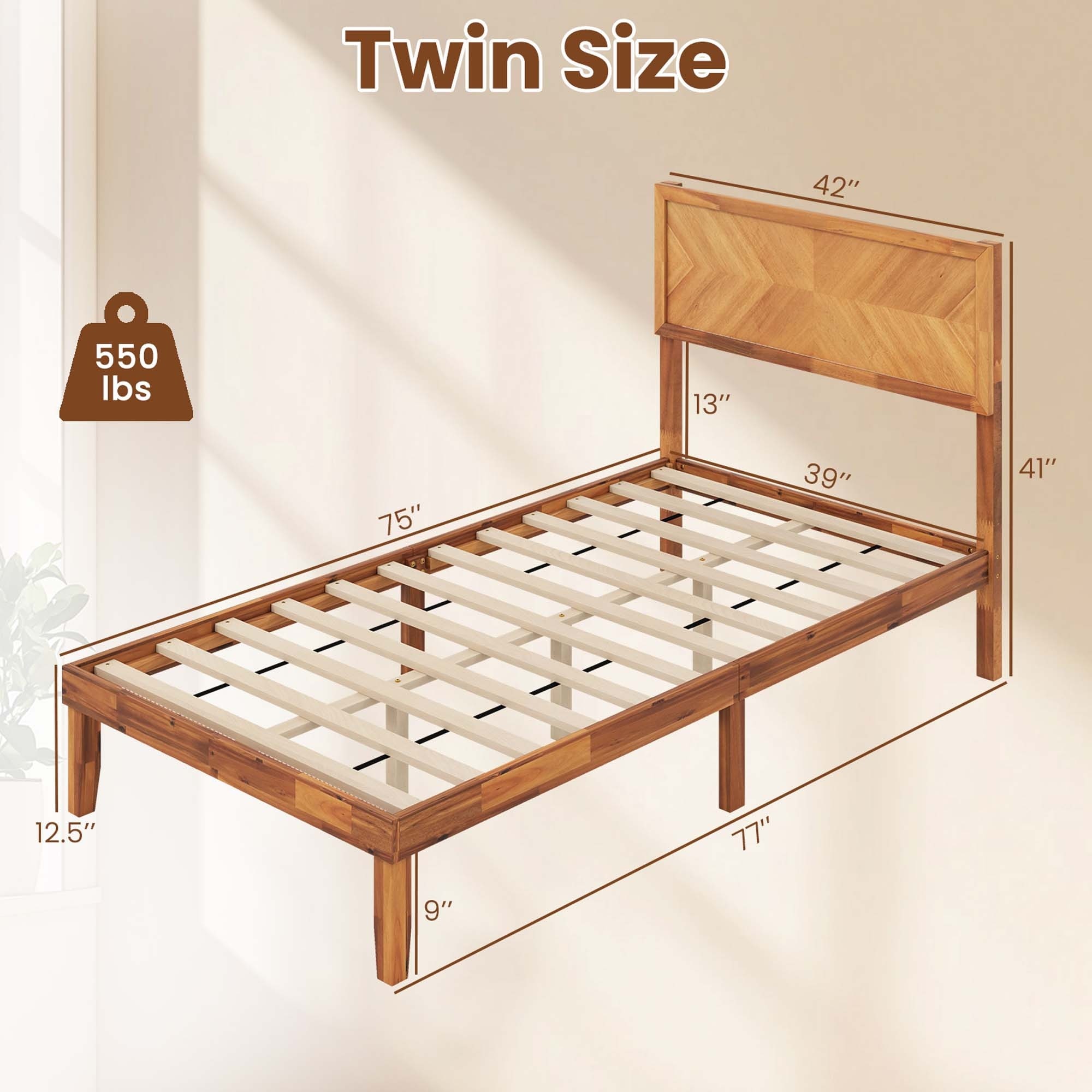 Gymax Twin/Full/Queen Size Bed Frame w/Headboard Wooden Slats