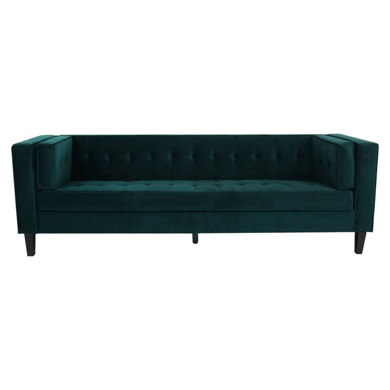 Roomfitters 3-Seater Velvet Sofa, Upholstered Tufted Coach with Removable High-Density Foam Cushions