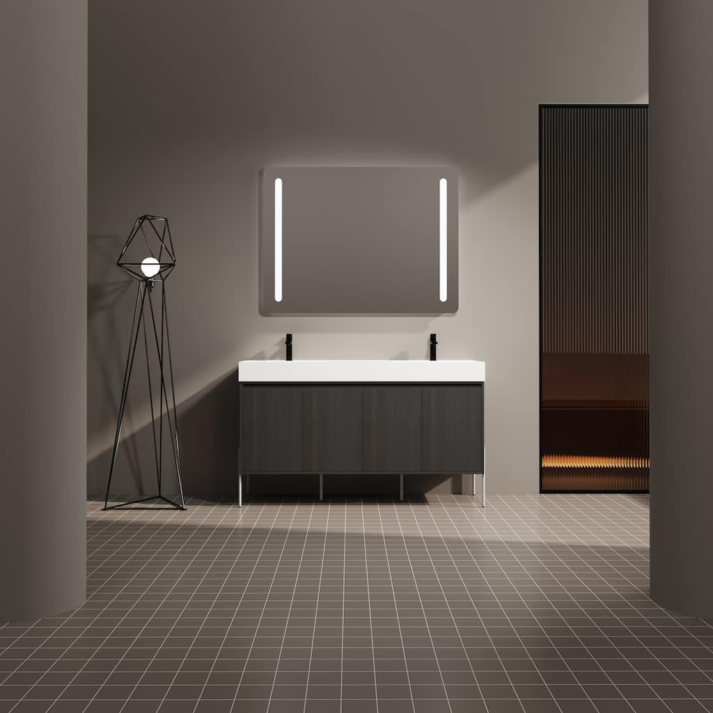 GDFStudio - Sydney Modern Freestanding Bathroom Vanity Cabinet with Double Resin Sink & 4-Soft Closing Doors - 60"