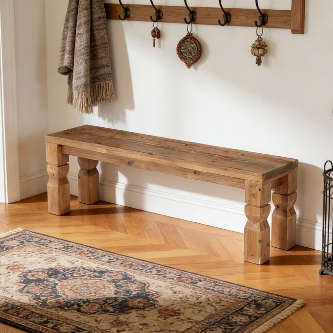 55" Solid Wood Entryway Shoe Bench, Farmhouse End of Bed Bench