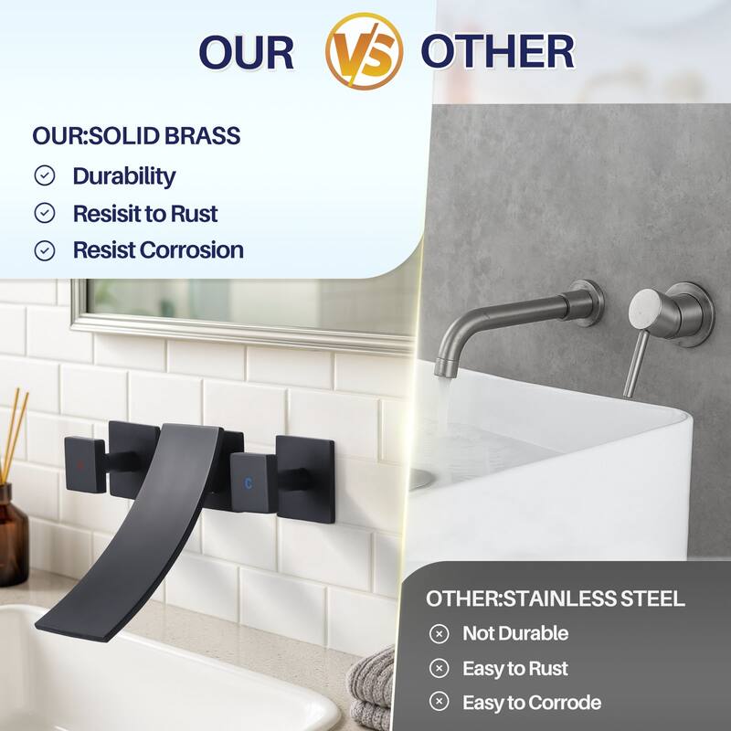 WOWOW Double Handle Wall Mounted WaterFall Bathroom Faucet