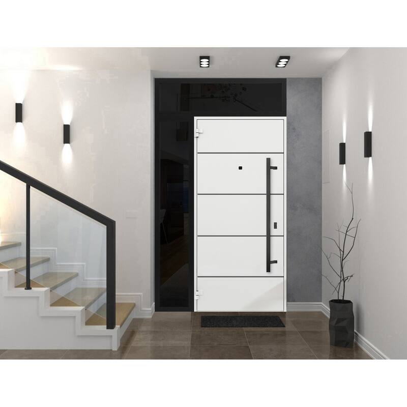 Exterior Prehung Steel Entry Door 0131 Black Enamel 2 Sidelites Top Window Stainless Steel Inserts W16+36+16xH80+16