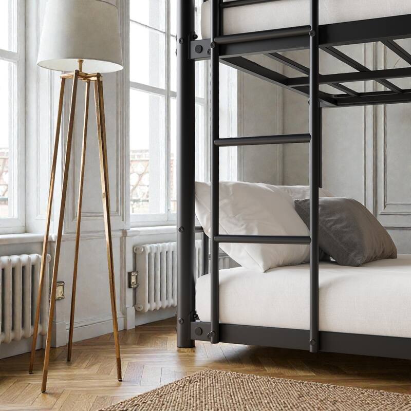 Twin Over Twin Over Twin Metal Triple Bunk Bed with Guardrails and Dual Ladders, Space Saving Frame, No Box Spring Needed