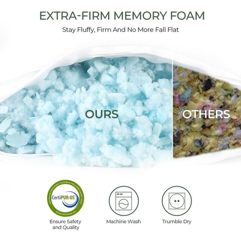 Washable Shredded Memory Foam Pillow Hypoallergenic Pillow Cover King