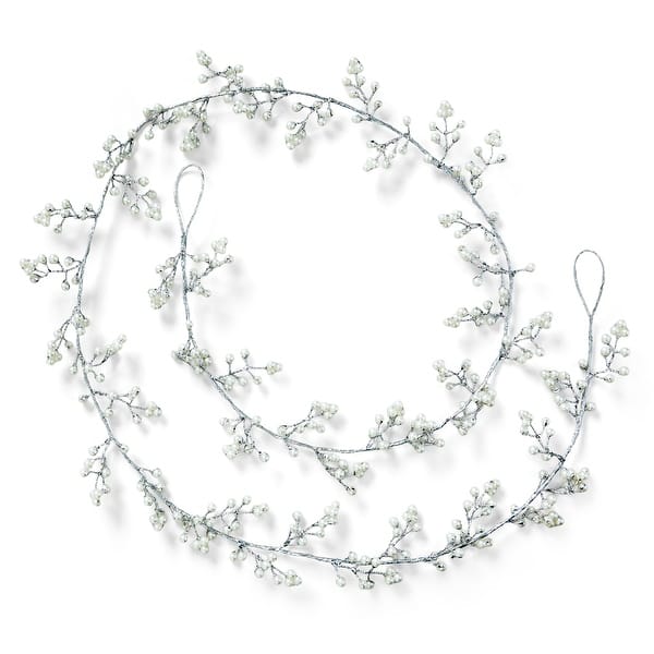 slide 1 of 1, Christmas White Beaded Pearl Garland Glass Beads Metal 72in Decor