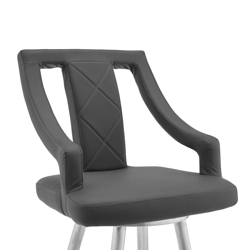Maxen 26" Grey Faux Leather and Stainless Steel Swivel Counter Stool