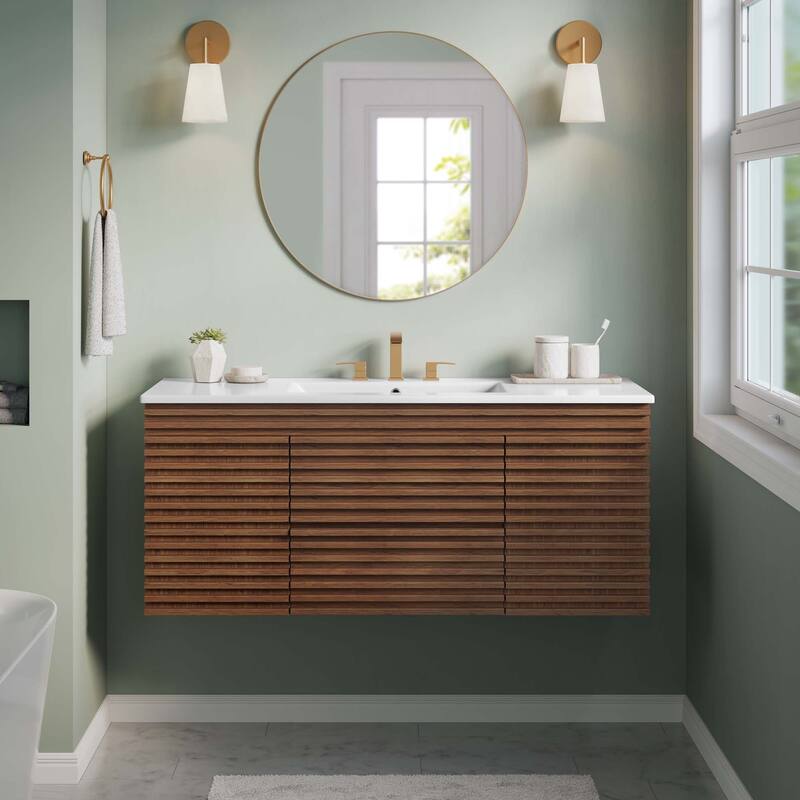 Render 48" Wall-Mount Bathroom Vanity - Walnut White