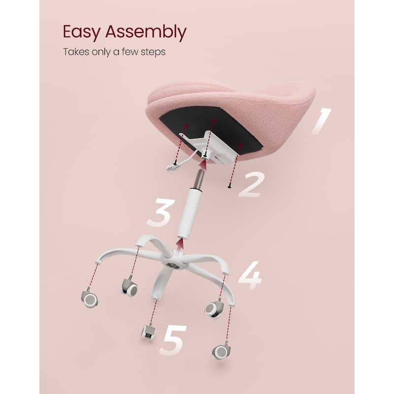 Jelly Pink Adjustable Height Swivel Vanity Chair with Teddy Fleece Upholstery and Armless Design