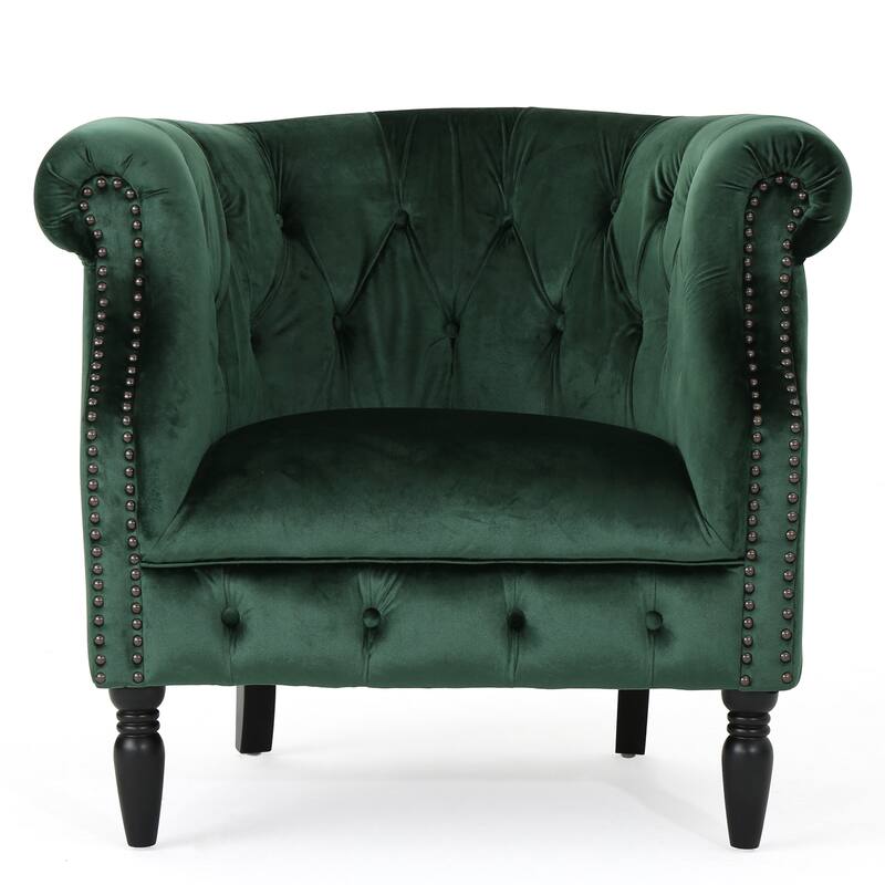 Roomfitters Tufted Upholstered Club Chair, Elegant Rolled-Arm Accent Armchair with Nailhead Trim for Living Spaces
