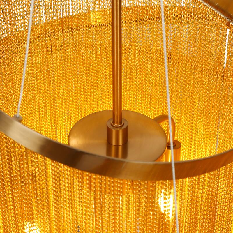 Mid-Century Modern Gold 7-Light Tier Fringe Chandelier