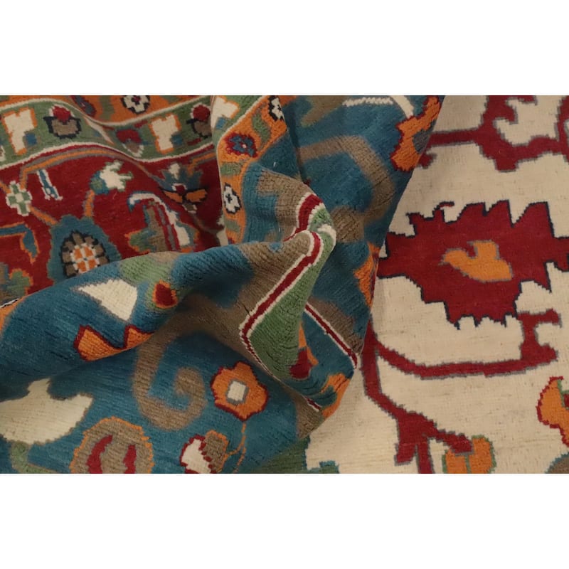 Hand Knotted Oriental 100% Wool Carpet Traditional Medallion Beige & Ivories Heriz (serapi) Area Rug - 13' 10'' X 9' 7''