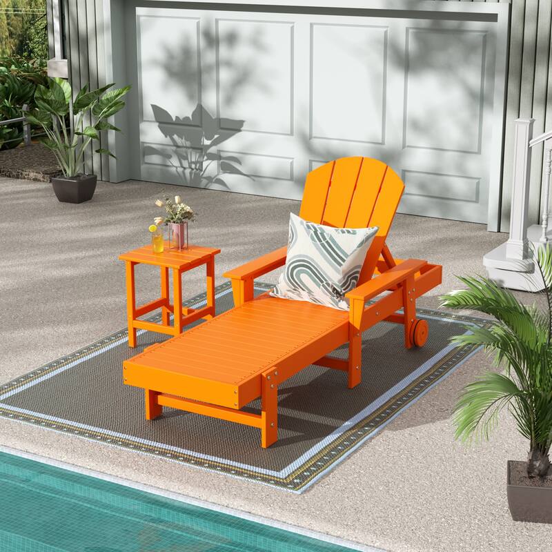 Polytrends Laguna Hdpe All Weather Outdoor Patio Pool Reclining Chaise Lounge With Side Table (2-Piece Set)
