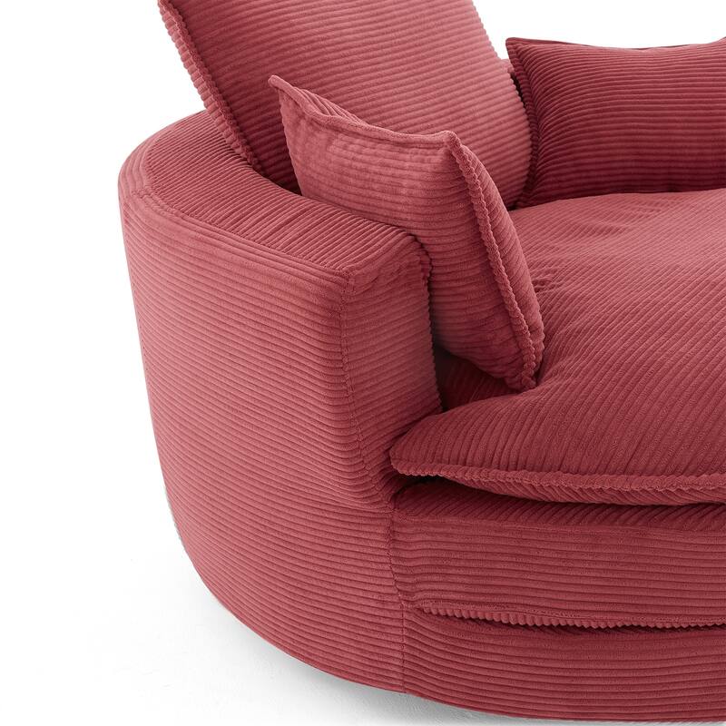 360° Swivel Sofa Chair Accent Barrel Chair 57.5" Swivel Round Chair with Dual-layer Cushion Design and 3 Removable Pillows