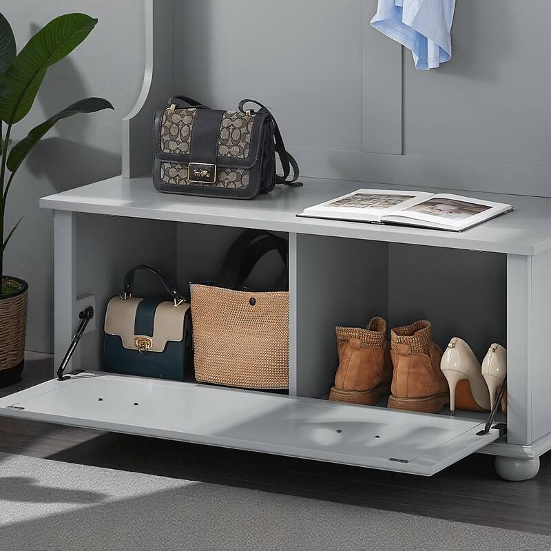 Modern Classic 64'' Hall Tree with Shoe Rack Bench, Coat Hooks & Shelves, 4-in-1 Entryway Organizer Cabinet