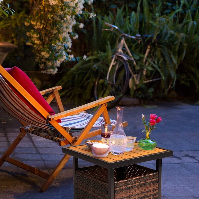 Patio 22 in. Wicker Coffee Side Table with Umbrella Hole