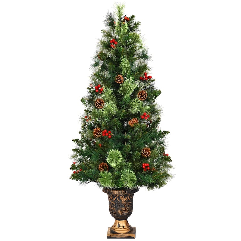 Costway 3/4/5 ft Pre-Lit Christmas Entrance Tree In Urn with 40/60/100