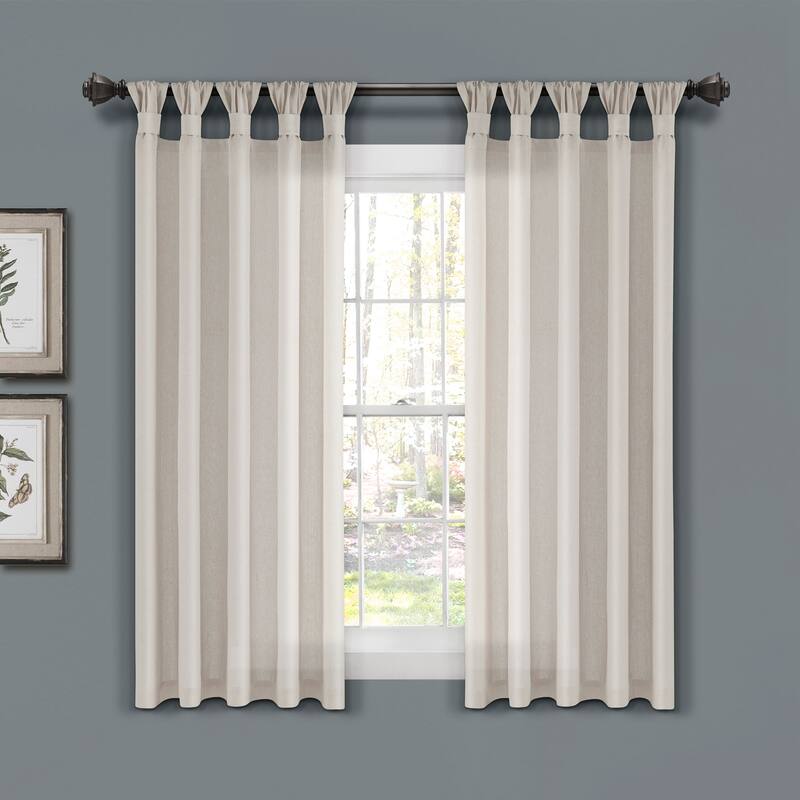 Porch & Den Alsea Burlap Knotted Tab Top Window Curtain Panel Pair - 63"L x 45"W - Light Linen